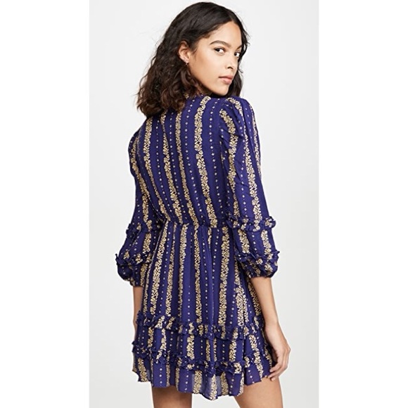 Valencia & Vine Emilie Sun Dress Gold Purple Large 3/4 Sleeves Ruffles Mini - Picture 3 of 10